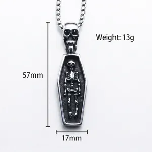 Pendentif cercueil squelette gothique en acier inoxydable pour homme avec chaîne