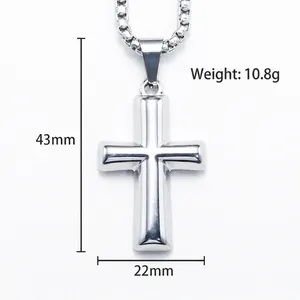 Gepolijste roestvrijstalen kruis hanger ketting met parelketting, afmeting 43mm bij 22mm