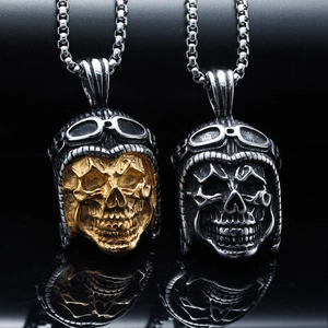 Collana con Pendente Teschio da Aviatore Punk Vintage per Uomo Casco da Pilota in Acciaio al Titanio Gioielli Hip Hop Retrò Lucidati
