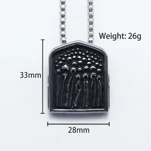 Punk style reaper cloak pendant in oxidized steel finish with detailed measurements