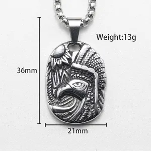 Pendentif guerrier aigle style punk en acier inoxydable avec chaîne à billes, 36x21mm