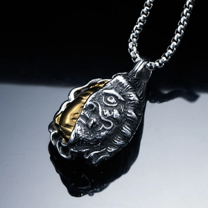 Collier rétro en acier inoxydable avec pendentif réversible bicolore Bouddha et démon