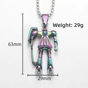 Roboter Anhänger mit Regenbogen-Metall-Finish an einer 63mm Edelstahl-Kreuzkette