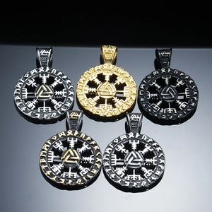 Viking Rune Round Pendant Necklace Men Stainless Steel Valknut Odin Symbol Retro Nordic Mythology Jewelry For Men Women