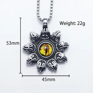 Retro stainless steel evil eye pendant necklace with yellow fire pattern for men