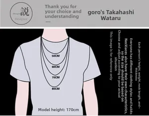 Size guide for punk eagle necklace pendant showing 50cm to 80cm wearing lengths