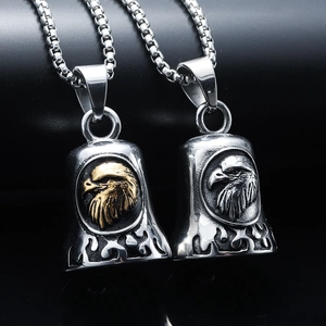Vintage Edelstahl Adler Glocke Anhänger Halskette Für Herren Biker Punk Gothic Adler Relief Flammenmuster Schmuck Geschenk
