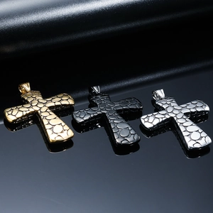 Hip Hop Men Stainless Steel Cross Pendant Necklace Cobblestone Texture Gothic Punk Street Jewelry Individual Style Neckwear