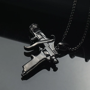 Collar con colgante de pistola en acero inoxidable negro estilo punk con cadena box