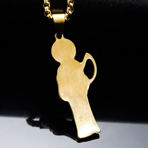 Golden punk grim reaper pendant with light ray silhouette on a steel box chain