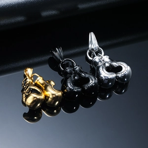 Collier Pendentif Gants de Boxe Doubles Hip Hop pour Hommes Femmes Bijoux de Sport en Acier Inoxydable Or Noir Argent