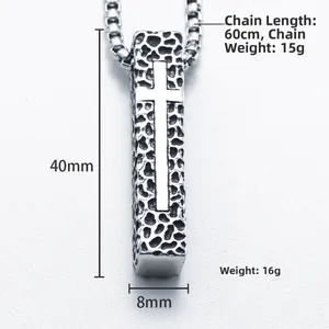 Collana da uomo in acciaio inossidabile con ciondolo a croce cava su catena da 60 cm