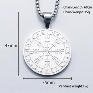 Collier avec pendentif boussole Vegvisir viking vintage en acier inoxydable argenté