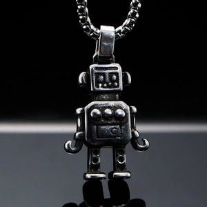 Collana con Ciondolo a Forma di Robot Industriale Vintage Robot in Acciaio Inossidabile Lucido Gioielli Hip Hop Retro per Unisex