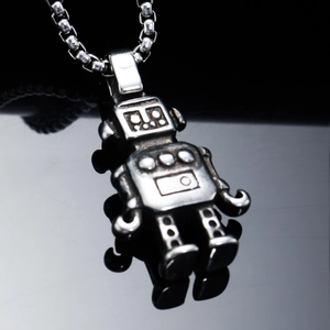 Collana con ciondolo a forma di robot in acciaio inossidabile con catena a scatola