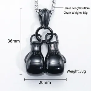 Collier hip hop avec pendentifs gants de boxe noirs en acier inoxydable et chaîne