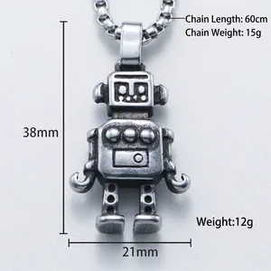 Collana con pendente a robot in acciaio inossidabile con dimensioni e dettagli catena