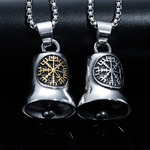 Vintage Viking Totem Compass Bell Pendant Necklace Titanium Steel Nordic Vegvisir Bell Pendant For Men Women Jewelry Gift