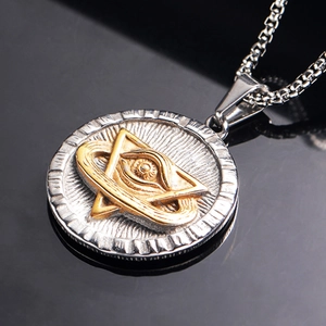 Collana con ciondolo occhio della provvidenza in acciaio inossidabile e design celeste