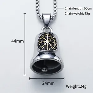 Silver Viking Vegvisir compass bell pendant necklace in durable stainless steel