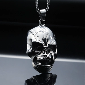 Collier Pendentif Crâne et Serpent Gothique Punk en Acier au Titane Inoxydable Hip Hop Bijoux pour Hommes Femmes