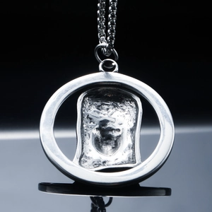 Retro stainless steel Pharaoh pendant necklace with silver rectangular portrait relief