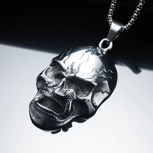 Pendentif tête de mort et serpent en acier inoxydable style punk gothique argenté