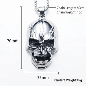 Pendentif tête de mort et serpent en acier inoxydable punk gothique avec chaîne