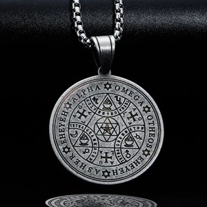 Retro-Amulett-Halskette aus Edelstahl mit Hexagramm-Siegel und Vintage-Silber-Finish