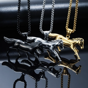 Collana con Pendente a Forma di Cavallo in Acciaio Inossidabile Lucido Hip Hop per Uomo Gioielli con Ciondolo a Forma di Animale