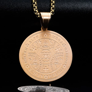 Vintage Gold Hexagramm Talisman Rundanhänger Halskette mit mystischen Gravuren