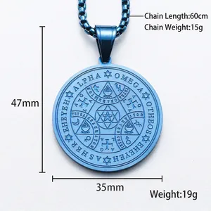 Blauer Edelstahl Anhänger mit Hexagramm Talisman und 60cm Kette für Herren