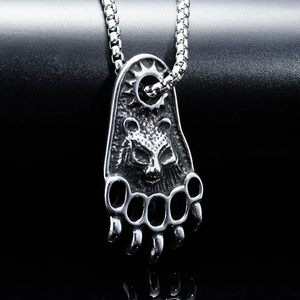 Collier griffe d'ours Viking vintage avec relief de tête d'animal en acier inoxydable