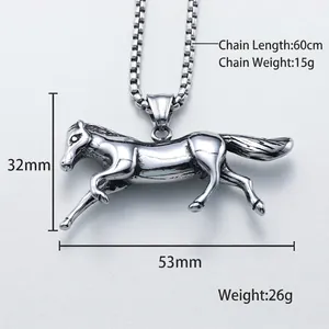 Collana con ciondolo a forma di cavallo in acciaio inossidabile da uomo con catena da 60 cm