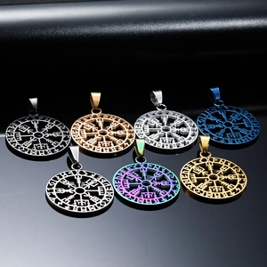 Nordic Viking Compass Vegvisir Rune Stainless Steel Necklace Retro Hollow Round Pendant Titanium Steel Jewelry For Men Women