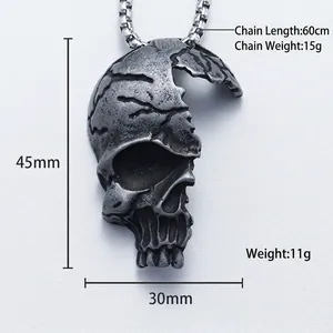 Hip hop distressed steel skull pendant necklace with 60cm chain for men and women