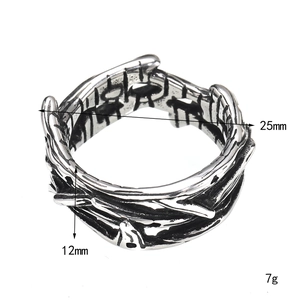 Retro stainless steel crown ring with thorny branch texture and polished silver finish