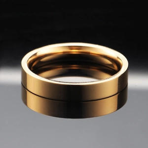 Polished gold stainless steel minimalist ring with sleek flat surface and reflective finish