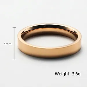 Polished 4mm rose gold titanium steel ring with minimalist band weighing 3.6g