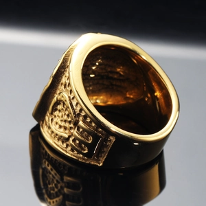 Vintage gold-plated titanium steel champion ring with horseshoe relief and B engraving