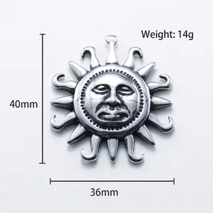 Punk style stainless steel sun god pendant necklace with vintage oxidized silver finish