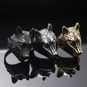 Viking Wolf Head Ring For Men Titanium Steel Punk Gothic Animal Finger Ring Electroplated Carving Jewelry Accessory