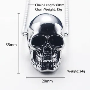 Collana con ciondolo a teschio in acciaio inossidabile lucido con catena lunga 60cm