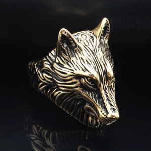 Punk vintage gold viking wolf head ring for men in durable stainless steel finish