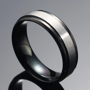 Minimalist Stainless Steel Brushed Ring For Men Women Black Edge Industrial Style Daily Jewelry Unisex Finger Band