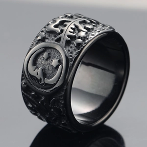 Vintage Gothic Sun Moon Star Relief Ring Titanium Steel Black Electroplated Wide Band Men Women Punk Jewelry Gift