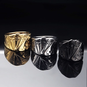 Stainless Steel Poker Royal Flush Band Ring Hip Hop Punk Spade Pattern Ring For Men Women Casual Party Jewelry Gift