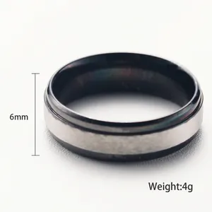 6mm minimalist stainless steel ring with brushed silver surface and black inner band, 4g weight