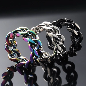 Hip Hop Stainless Steel Cuban Link Ring For Men Women Industrial Streetwear Style Hollow Electroplated Metal Chain Finger Ring