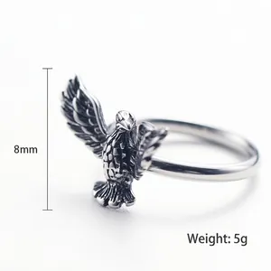 Vintage stainless steel eagle ring featuring detailed wings and 8mm height eagle design